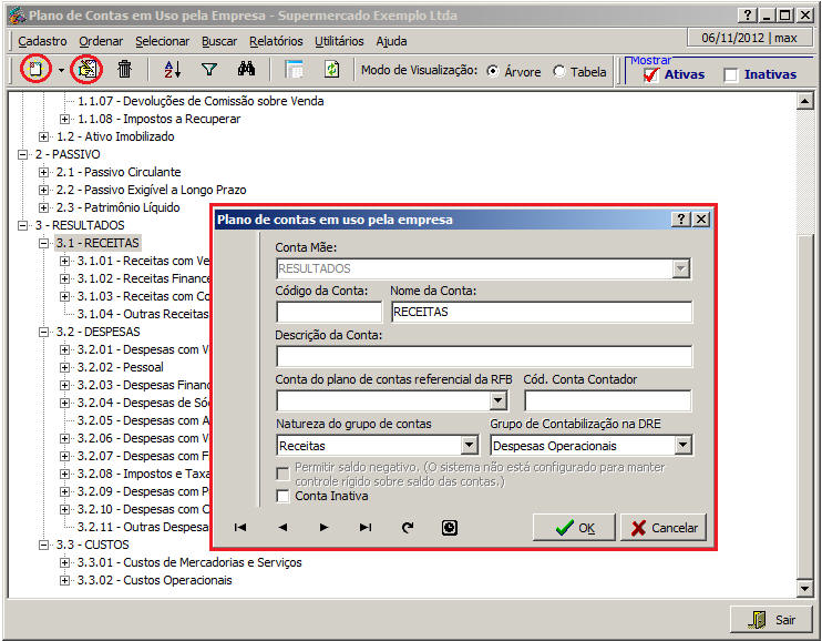 Edição/Inserção Plano de Contas em Uso
