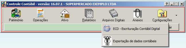 Funes disponveis no menu Arquivos Digitais