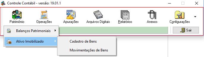 Fun��es dispon�veis no menu Opera��es