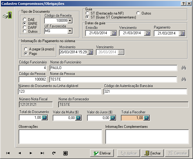Novo Documento de Arrecada��o
