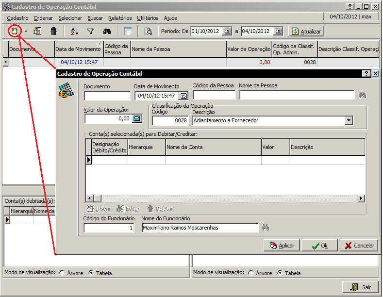 Cadastro/Altera��o de Opera��o Cont�bil