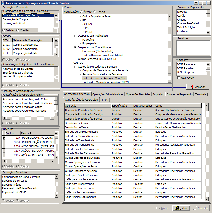 Associar Operaes com Contas