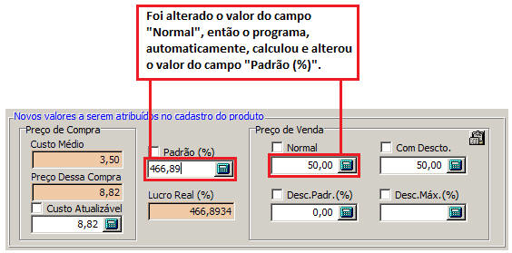 Recalcular o percentual de lucro padro