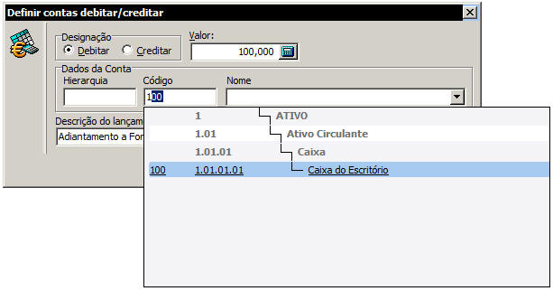 Procurando pelo Código da Conta