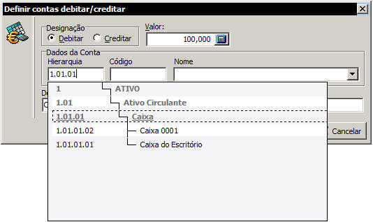 Nível hierárquico da Conta